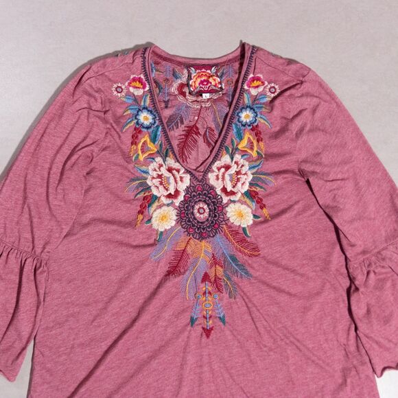Johnny Was Darielle Flute Sleeve Embroidered V Neck Top Large Boho Floral - Picture 2 of 6